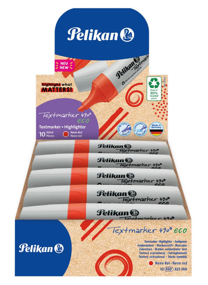 Pelikan 823388 Highlighter 490 Eco Neon Red Pack of 10 in Folding Box Pack of 10 Neon Red