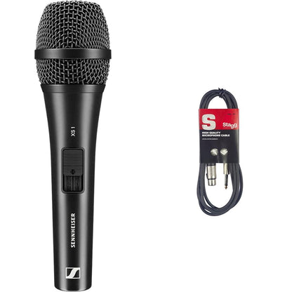 Sennheiser XS 1 Dynamic Cardioid Vocal Microphone | Microphone Clamp & Transport Bag Included | For Singers, Presenters & Entertainers | Black (507487) & Stagg SMC6 6 metre standard microphone cable XS 1 Dynamic Microphone+ Cable