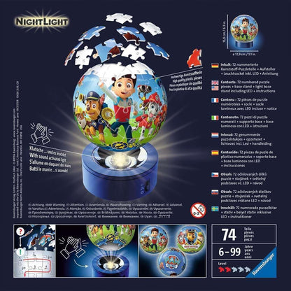 Ravensburger 11842 – Paw Patrol Luz nocturna – 72 piezas puzzle Ball , color, modelo surtido