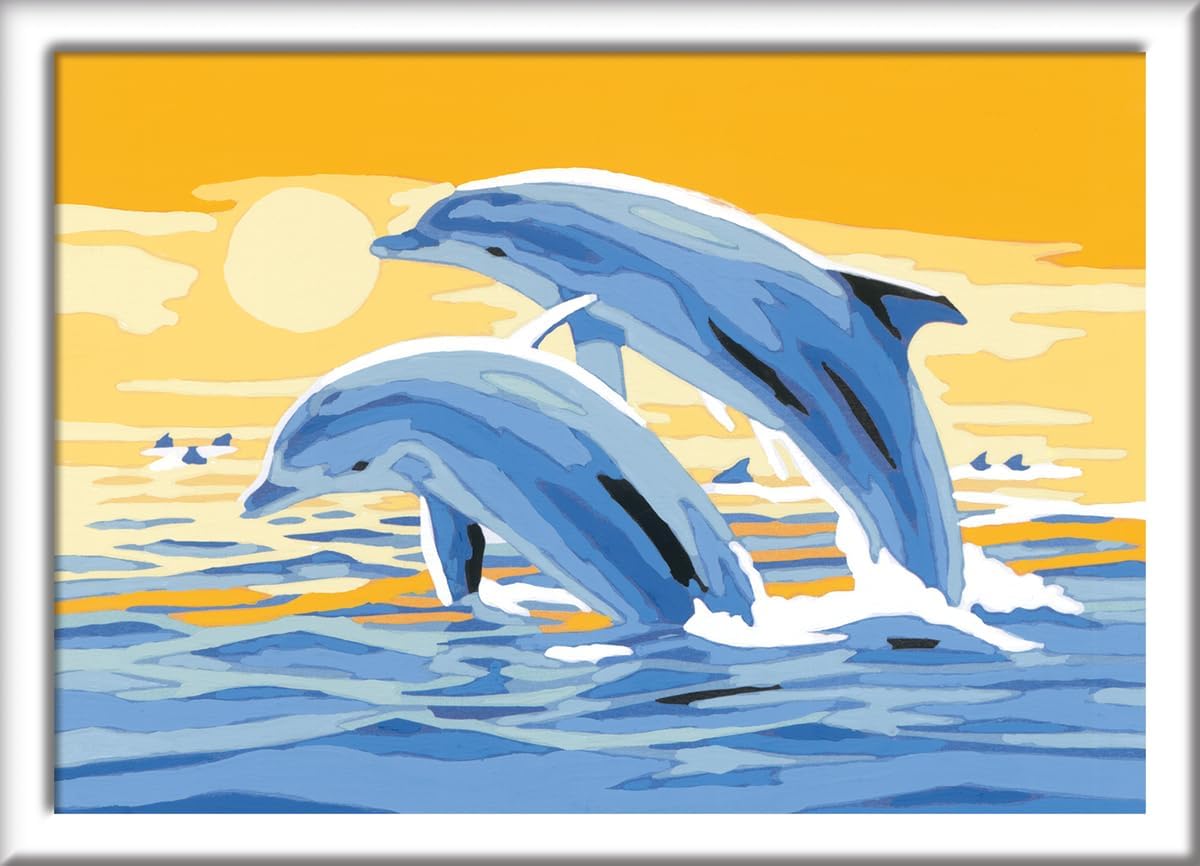 Ravensburger, CreArt, Dolphins Friends, Paint by Numbers, Creative Set for Boys and Girls, 2 Brushes and 1 Frame, Recommended Age 7+