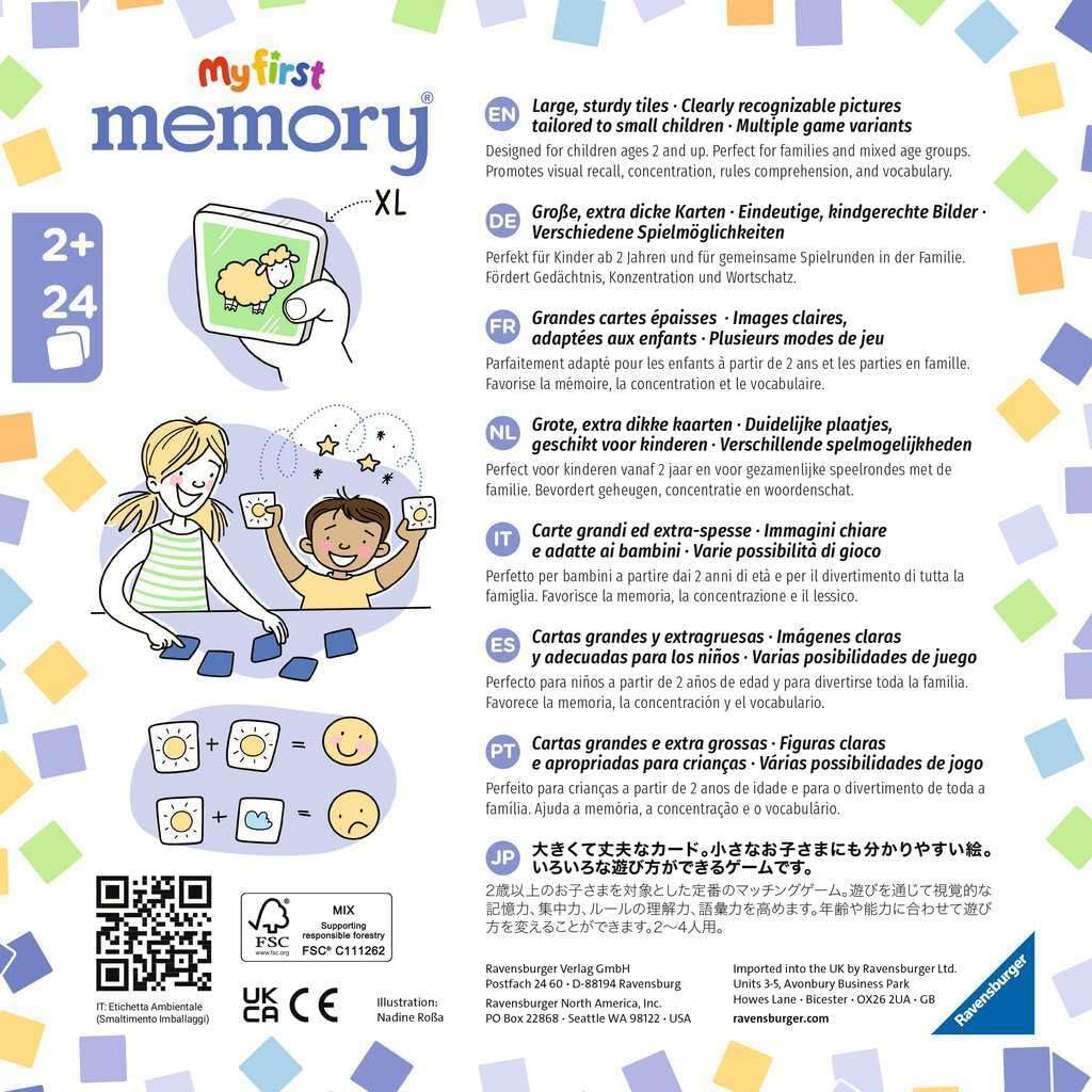 Ravensburger- Auto Ravensburger-20877-My First Memory Mis Cosas favoritas, Juego de Memoria y búsqueda con Tarjetas de Imagen Extra Grandes para niños a Partir de 2 años, Color Rojo (20877