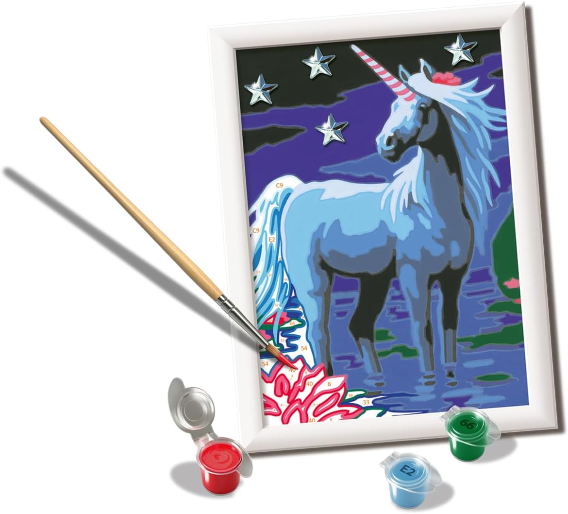 Ravensburger - CreArt Series E Classic : Magic Unicorn, Paint by Number Kit, Contains a Pre-Printed Board, a Brush, Colors and Accessories, Creative Game for Boys and Girls 9+ Years