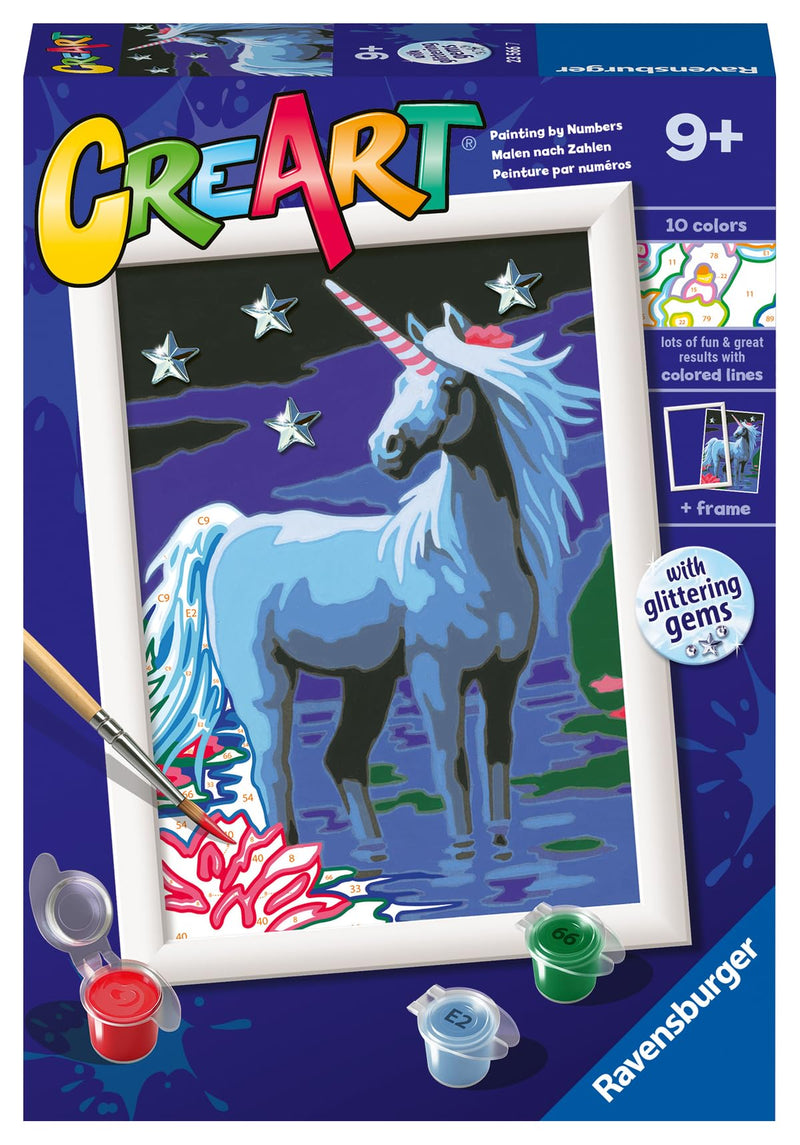 Ravensburger - CreArt Series E Classic : Magic Unicorn, Paint by Number Kit, Contains a Pre-Printed Board, a Brush, Colors and Accessories, Creative Game for Boys and Girls 9+ Years
