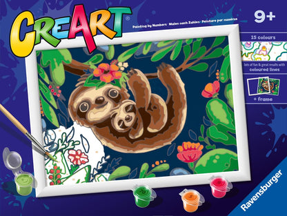 Ravensburger CreArt Sweet Sloths Paint by Numbers Kit for Kids - Painting Arts and Crafts for Ages 9 and Up