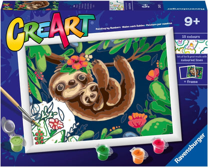Ravensburger CreArt Sweet Sloths Paint by Numbers Kit for Kids - Painting Arts and Crafts for Ages 9 and Up