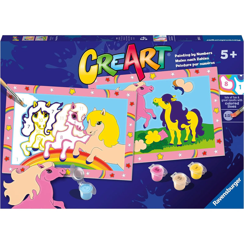 Ravensburger - CreArt Junior Series: Horses, Paint by Number Kit, Contains Two Pre-Printed Boards, a Brush, Colors, Creative Game for Boys and Girls 5+ Years