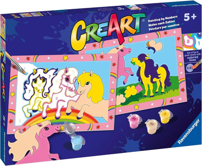 Ravensburger - CreArt Junior Series: Horses, Paint by Number Kit, Contains Two Pre-Printed Boards, a Brush, Colors, Creative Game for Boys and Girls 5+ Years