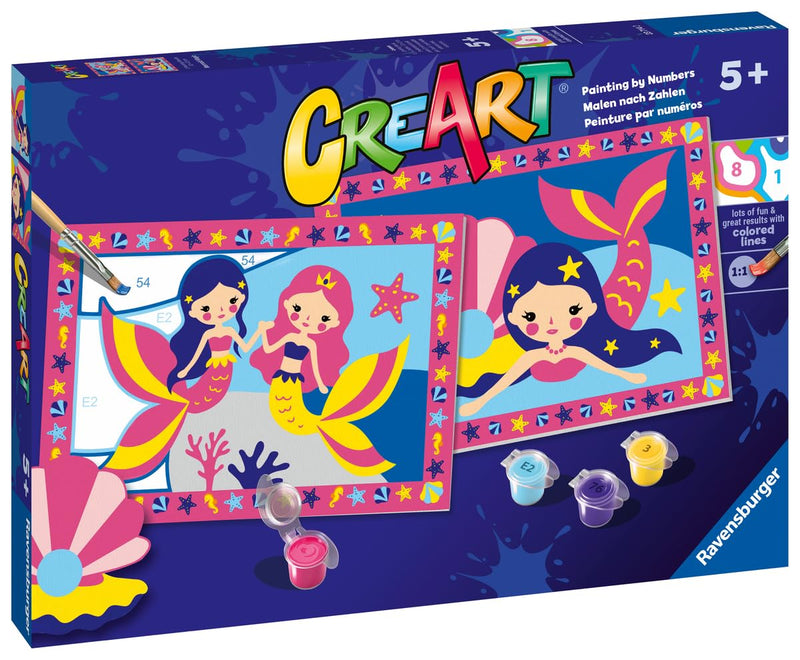 Ravensburger - CreArt Junior Series: Magic Mermaid, Paint by Number Kit, Contains Two Pre-Printed Boards, a Brush, Colors, Creative Game for Boys and Girls 5+ Years Old