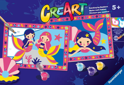 Ravensburger - CreArt Junior Series: Magic Mermaid, Paint by Number Kit, Contains Two Pre-Printed Boards, a Brush, Colors, Creative Game for Boys and Girls 5+ Years Old
