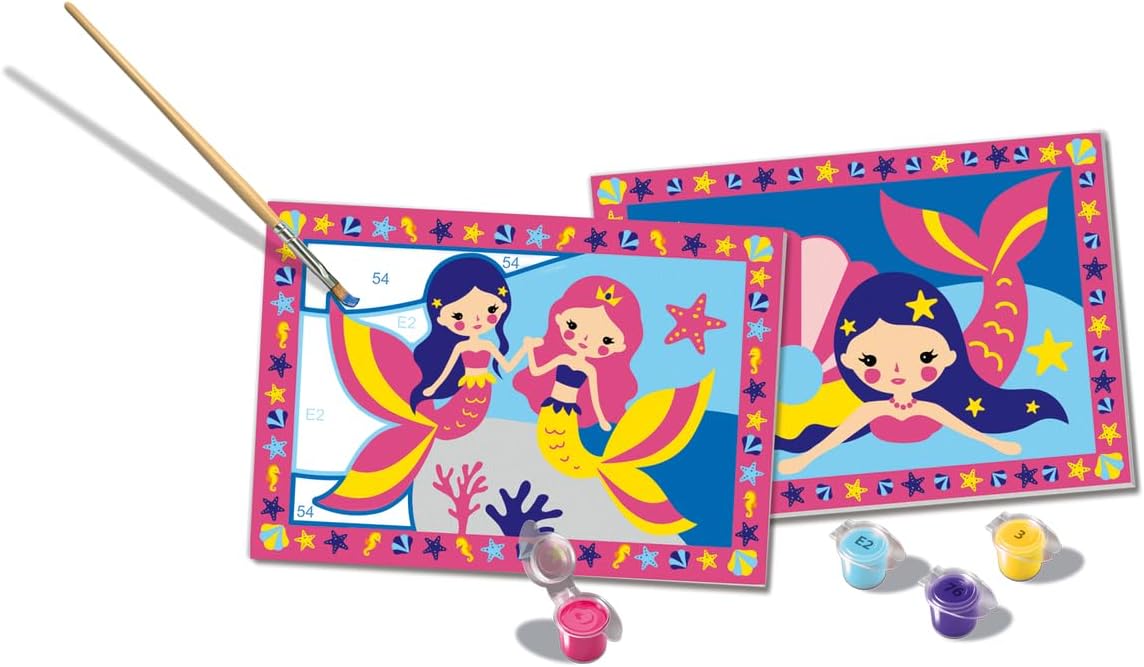 Ravensburger - CreArt Junior Series: Magic Mermaid, Paint by Number Kit, Contains Two Pre-Printed Boards, a Brush, Colors, Creative Game for Boys and Girls 5+ Years Old
