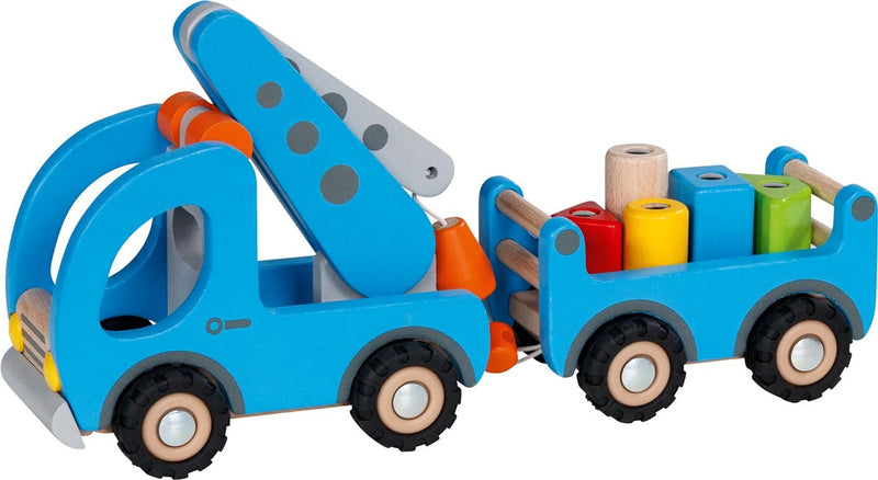 Goki - Vrachtwagenkraan met aanhanger, niet van toepassing op actiespellen en reflexen, meerkleurig, uniek (55875