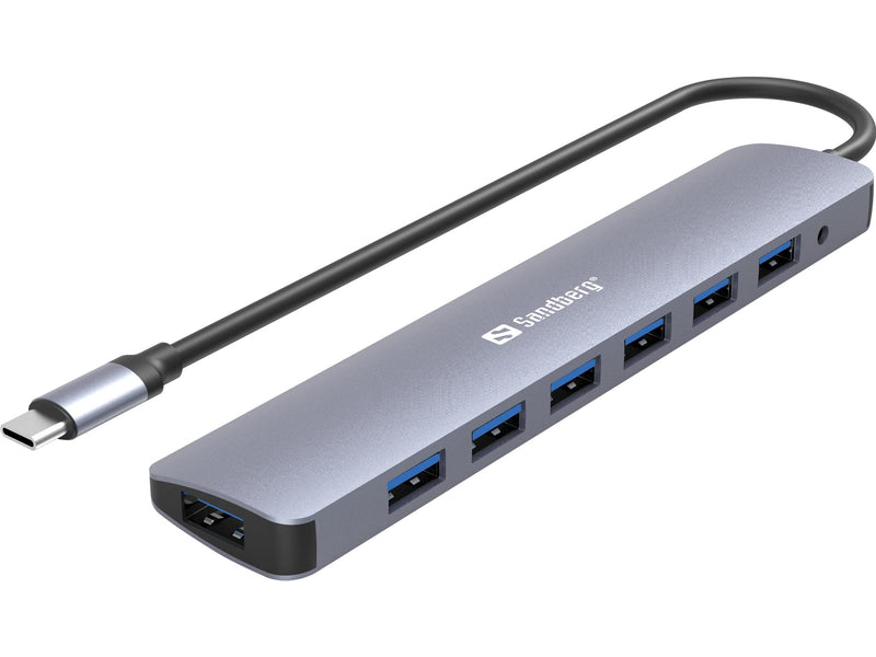 Sandberg USB-C to 7x USB 3.0 Hub | USB Hub | 7 Data Ports | Plug & Play | USB-C Adapter Multiport | USB Splitter | Fast Data Transfer | Power-Through | USB 3.0 Extension Hub for PC Laptop MacBook