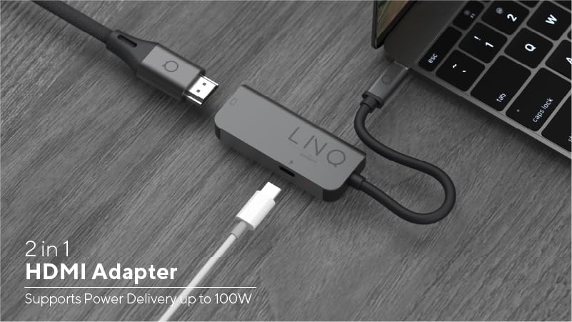 Linq 2 in 1 HDMI Adapter 4K HDMI Adapter with USB-C Port - Compatible with Macbooks, iPads, Smartphones, PCs & Nintendo Switch