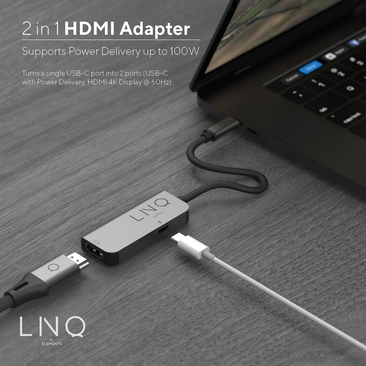 Linq 2 in 1 HDMI Adapter 4K HDMI Adapter with USB-C Port - Compatible with Macbooks, iPads, Smartphones, PCs & Nintendo Switch