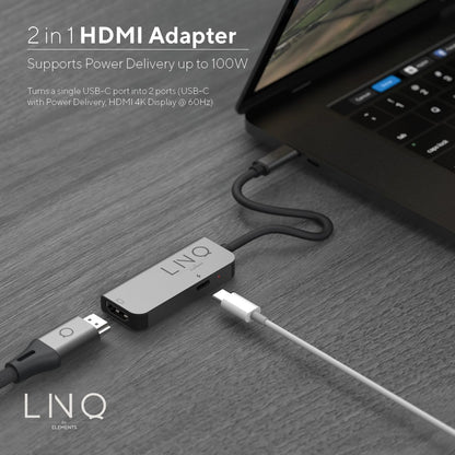 Linq 2 in 1 HDMI Adapter 4K HDMI Adapter with USB-C Port - Compatible with Macbooks, iPads, Smartphones, PCs & Nintendo Switch
