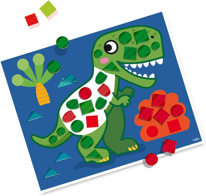 SES Creative 14830 Dinosaurier Mosaik Lernset für Kinder - Mit 4 großen Metallic-Mosaikkarten ab 3 Jahren, Diverse Farben