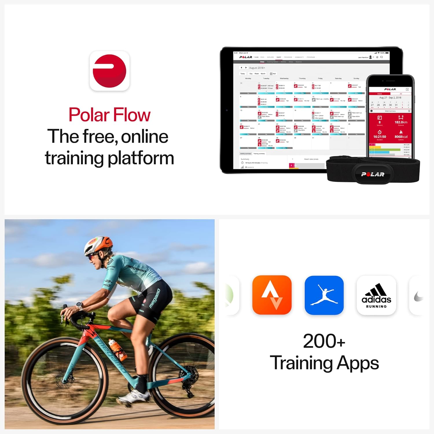 Polar H10 Heart Rate Monitor - ANT + , Bluetooth - Waterproof HR Sensor with Chest Strap - Built-in memory, Software updates - Works with Fitness apps, Cycling computers, Sports and Smart watches H10 M-XXL Black