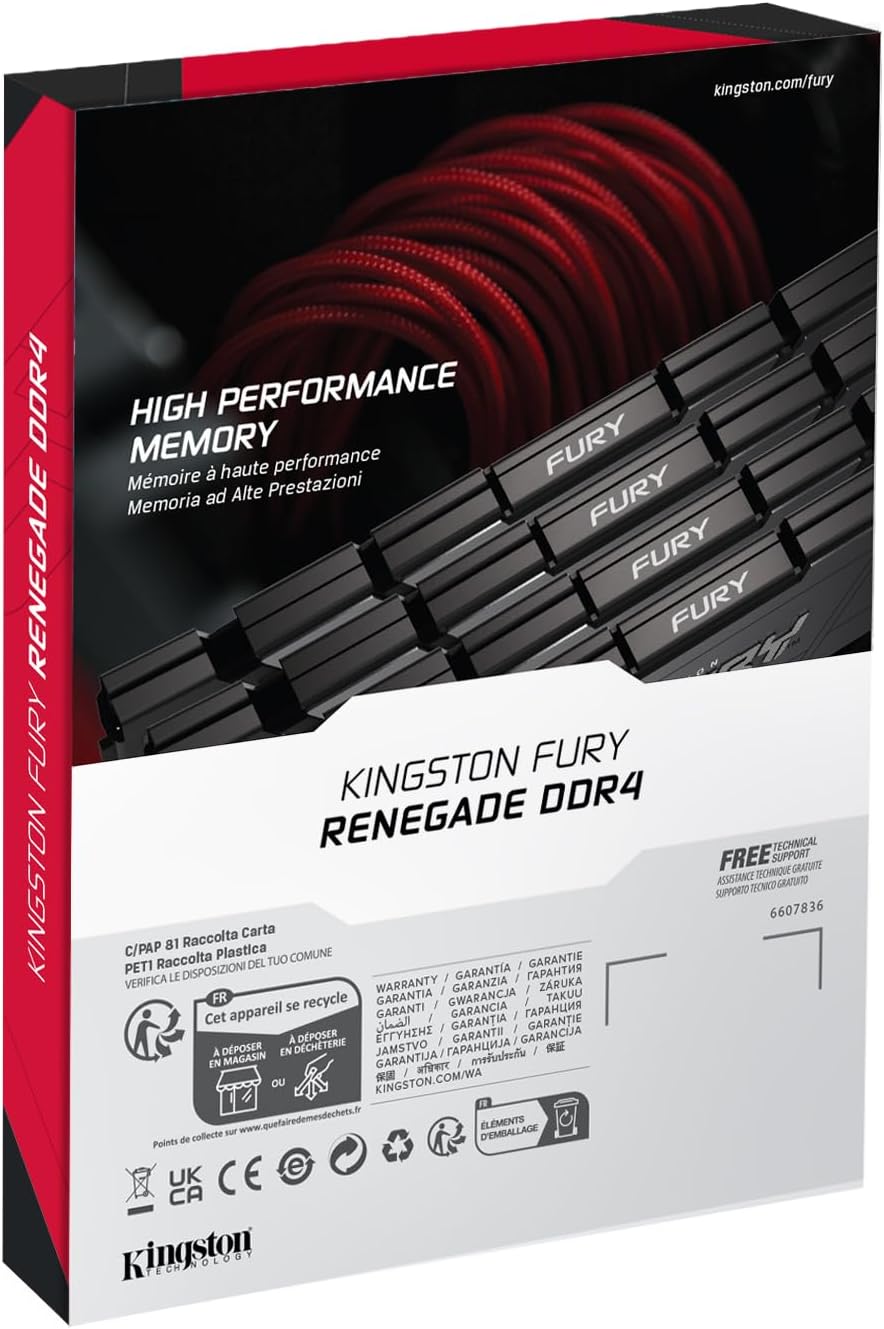 Kingston FURY Renegade 16GB 3600MT/s DDR4 CL16 DIMM (Kit of 2) Desktop Gaming Memory - KF436C16RB2K2/16
