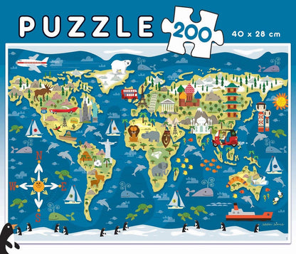 Educa - Mapamundi, Sean Sims, Puzzle Infantil de 200 Piezas, Medida aproximada una Vez montado 40 x 28 cm, Compuesto por Grandes Piezas Perfectamente acabadas, A Partir de 6 años (19292