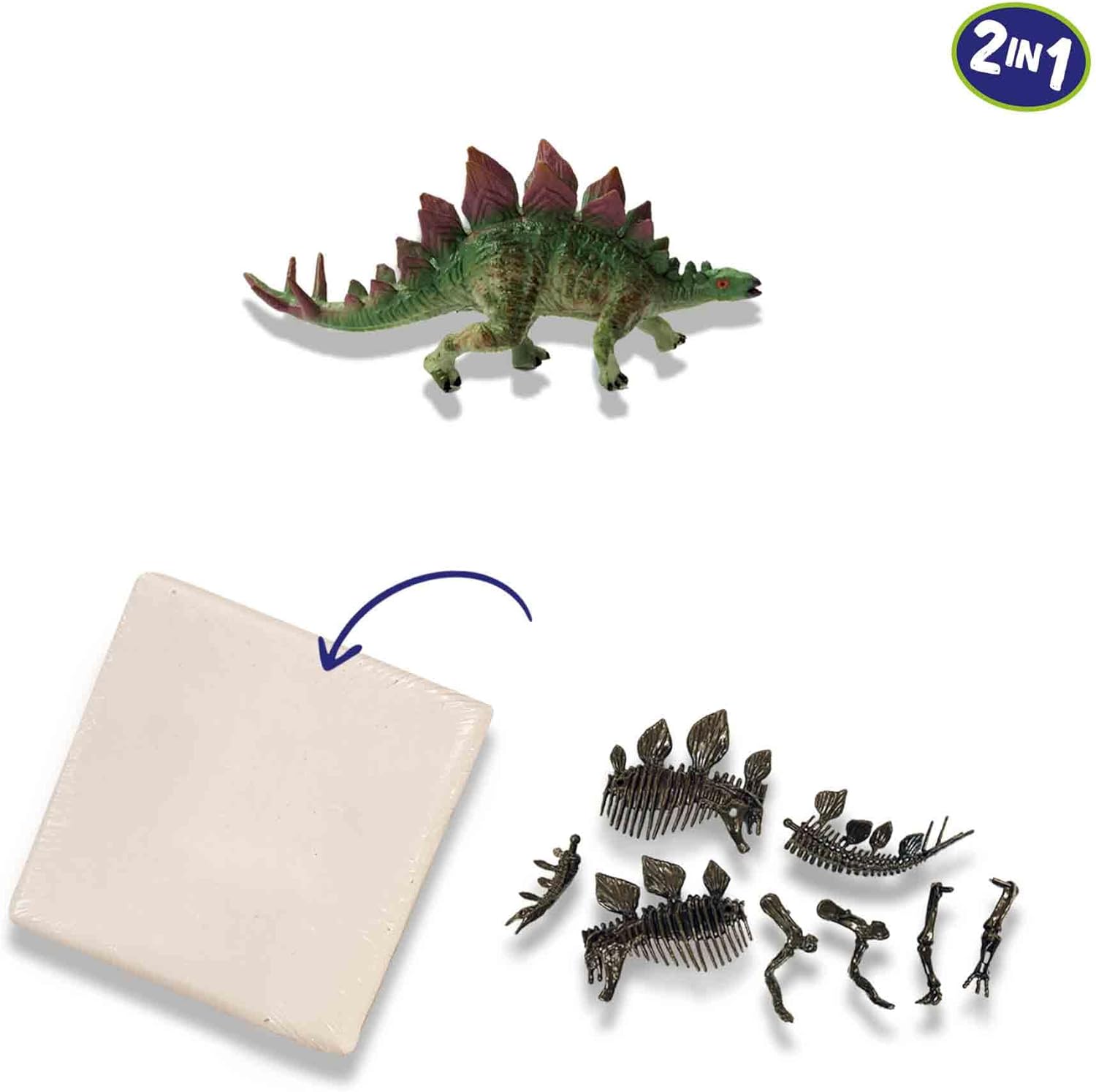 SES Creative 25094 2 in 1 Dinosaur and Skeleton Dig-Stegosaurus, One Size