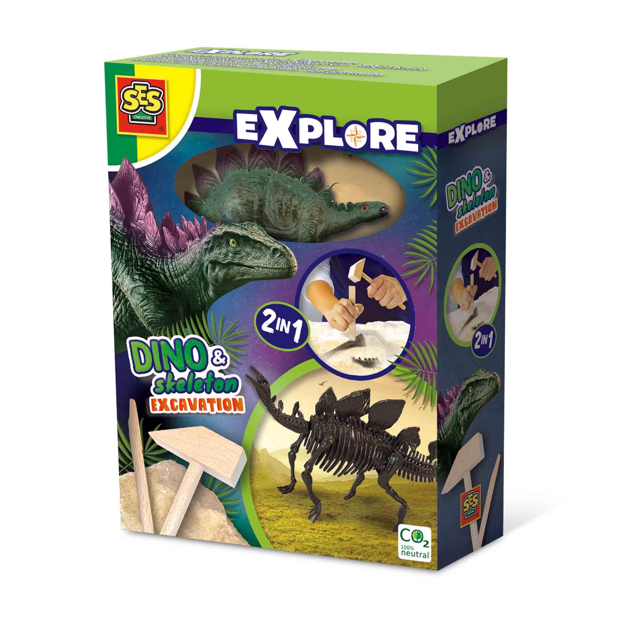 SES Creative 25094 2 in 1 Dinosaur and Skeleton Dig-Stegosaurus, One Size