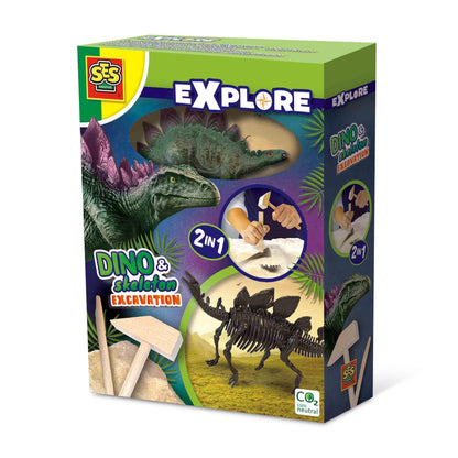 SES Creative 25094 2 in 1 Dinosaur and Skeleton Dig-Stegosaurus, One Size