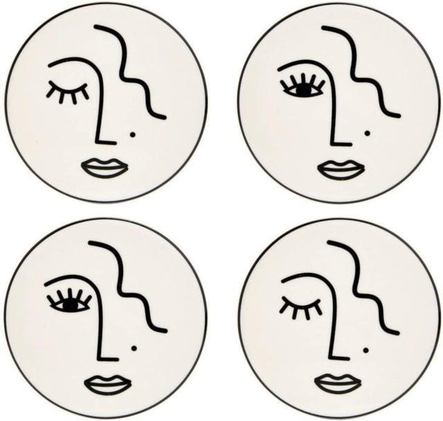 Abstract Face White Coasters Set Of 4