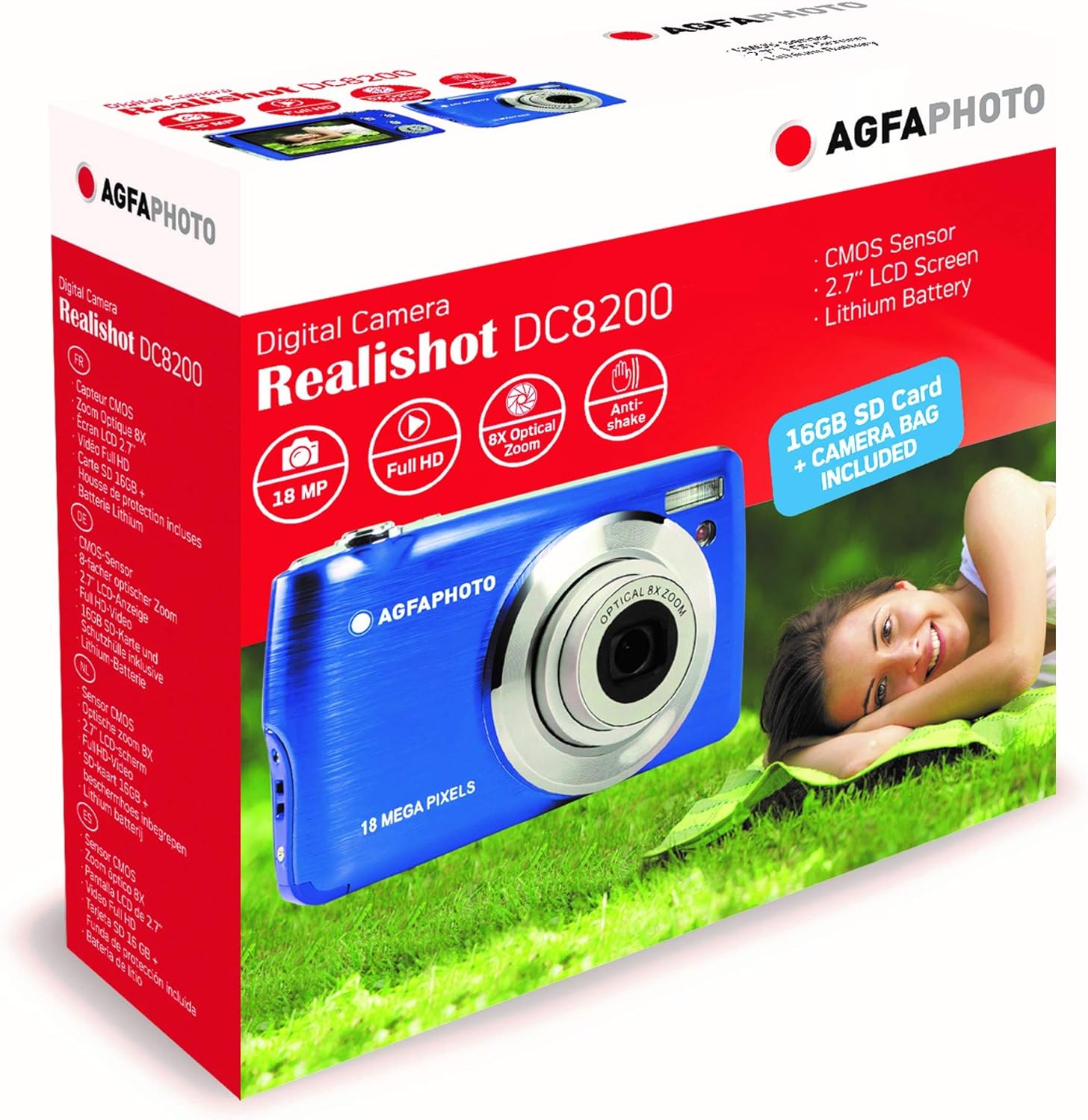 AGFA Photo Realishot DC8200 - Cámara Digital compacta (18MP, vídeo Full HD, Pantalla LCD de 2,7 Pulgadas, Zoom óptico 8X, batería de Litio y Tarjeta SD de 16 GB) Azul
