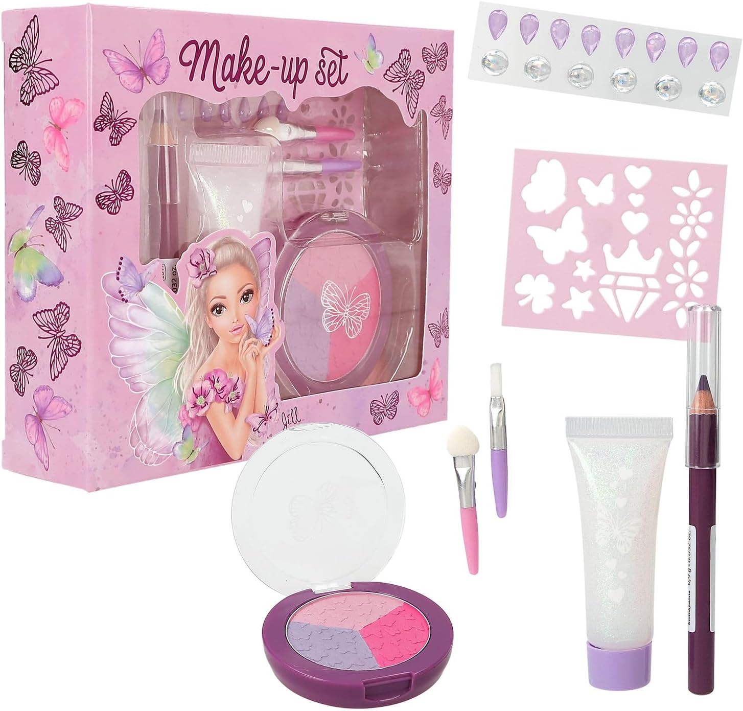 Depesche 12877 TOPModel Fairy Love-Set Bambini con ombretto, Matita per Il Trucco, Gel Glitter, Stencil e Molto Altro, Multicolore, Taglia Unica