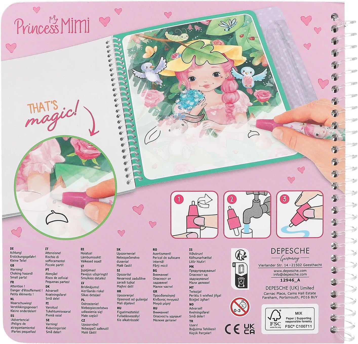 Depesche 12946 Mimi colorare Aqua Magic con Motivi di Principesse nascoste, Libro Creativo con 5 Pagine ricolorabili e Una Matita ad Acqua, Multicolore, 0012946