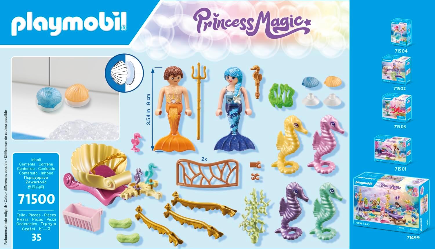 PLAYMOBIL Princess Magic 71500 Meeresbewohner mit Seepferdchenkutsche, inklusive Sieben Seepferdchen und Dekomuscheln zum Befestigen, detailreiches Spielzeug für Kinder ab 4 Jahren