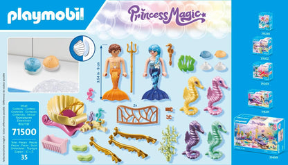PLAYMOBIL Princess Magic 71500 Meeresbewohner mit Seepferdchenkutsche, inklusive Sieben Seepferdchen und Dekomuscheln zum Befestigen, detailreiches Spielzeug für Kinder ab 4 Jahren