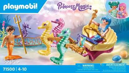 PLAYMOBIL Princess Magic 71500 Meeresbewohner mit Seepferdchenkutsche, inklusive Sieben Seepferdchen und Dekomuscheln zum Befestigen, detailreiches Spielzeug für Kinder ab 4 Jahren