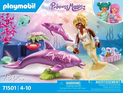 Playmobil 71501 Princess Magic: Mermaid with Dolphins, magical underwater world with dolphin baby, with accessories, fun imaginative role-play, detailed play sets suitable for children ages 4+