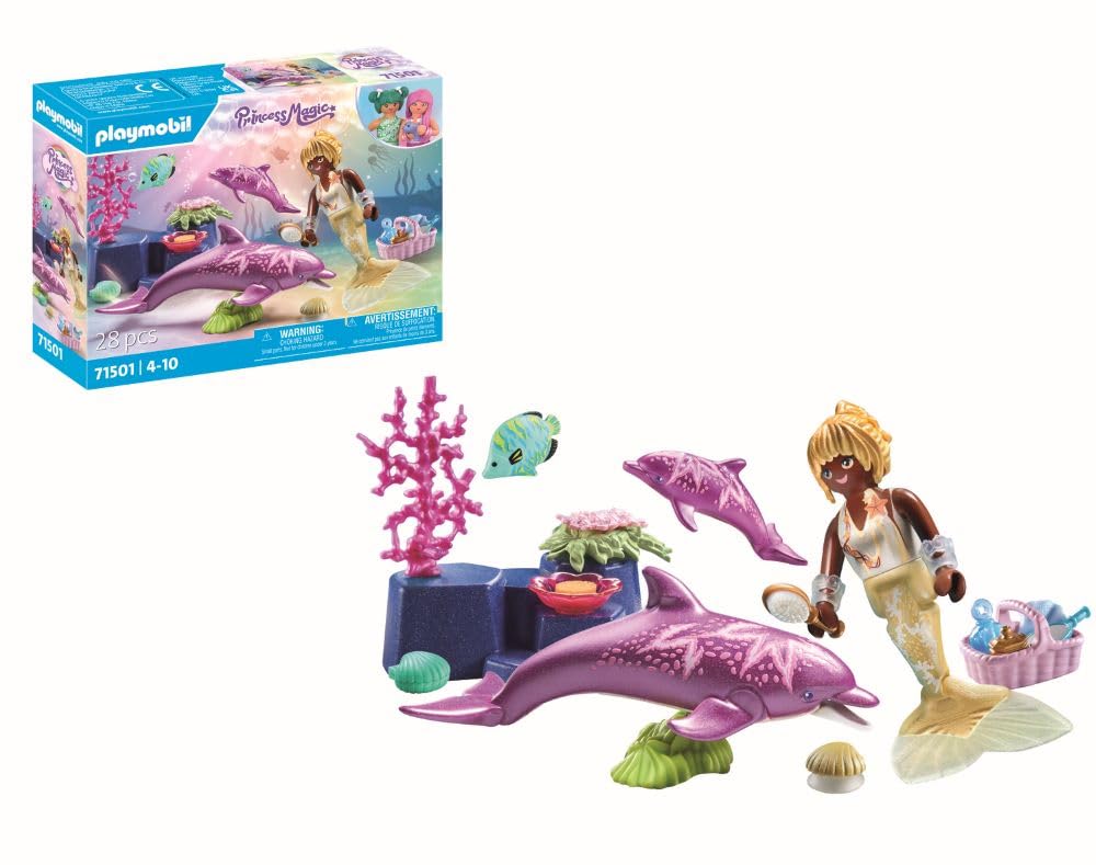 Playmobil 71501 Princess Magic: Mermaid with Dolphins, magical underwater world with dolphin baby, with accessories, fun imaginative role-play, detailed play sets suitable for children ages 4+