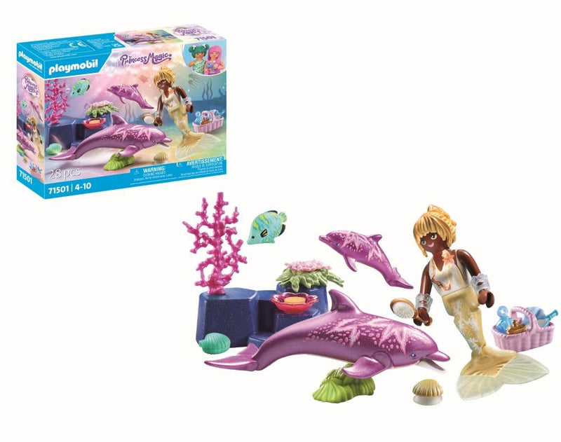 Playmobil 71501 Princess Magic: Mermaid with Dolphins, magical underwater world with dolphin baby, with accessories, fun imaginative role-play, detailed play sets suitable for children ages 4+