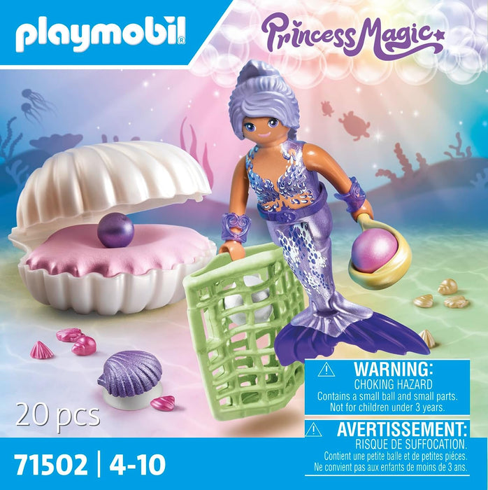 PLAYMOBIL Princess Magic 71502 Meerjungfrau mit Perlmuschel, inklusive Muschelschatulle und Dekomuschel zum Befestigen auf glatten Flächen, Zauberhaftes Spielzeug für Kinder ab 4 Jahren