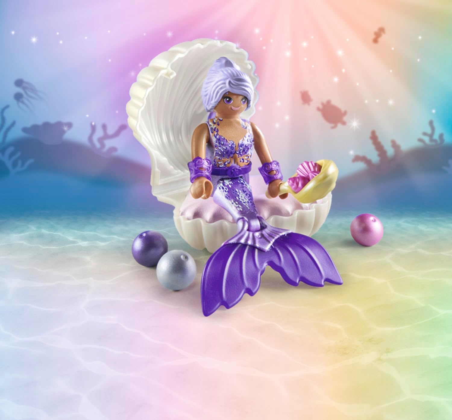 PLAYMOBIL Princess Magic 71502 Meerjungfrau mit Perlmuschel, inklusive Muschelschatulle und Dekomuschel zum Befestigen auf glatten Flächen, Zauberhaftes Spielzeug für Kinder ab 4 Jahren
