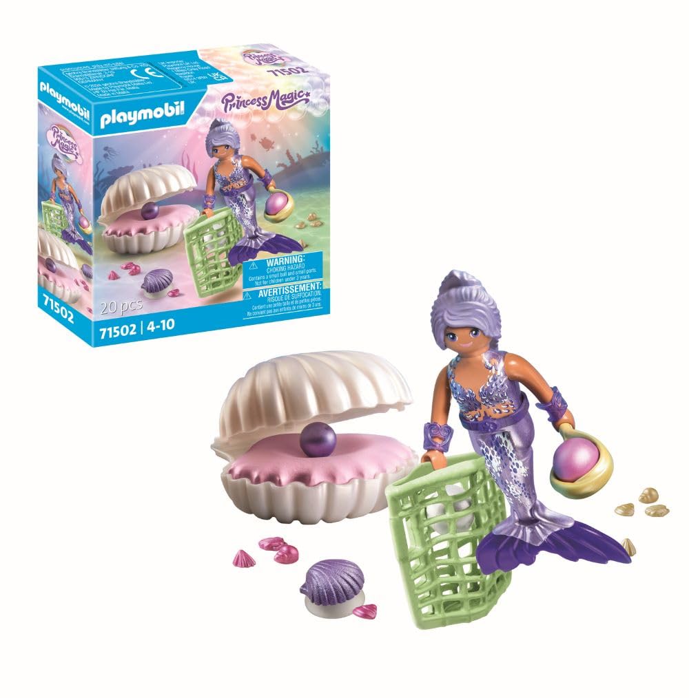 PLAYMOBIL Princess Magic 71502 Meerjungfrau mit Perlmuschel, inklusive Muschelschatulle und Dekomuschel zum Befestigen auf glatten Flächen, Zauberhaftes Spielzeug für Kinder ab 4 Jahren