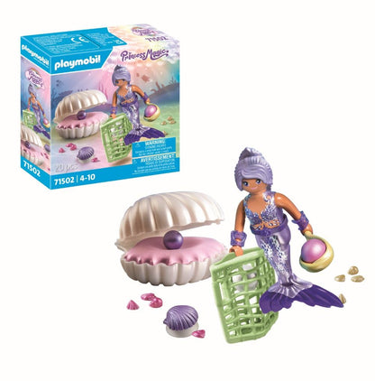 PLAYMOBIL Princess Magic 71502 Meerjungfrau mit Perlmuschel, inklusive Muschelschatulle und Dekomuschel zum Befestigen auf glatten Flächen, Zauberhaftes Spielzeug für Kinder ab 4 Jahren