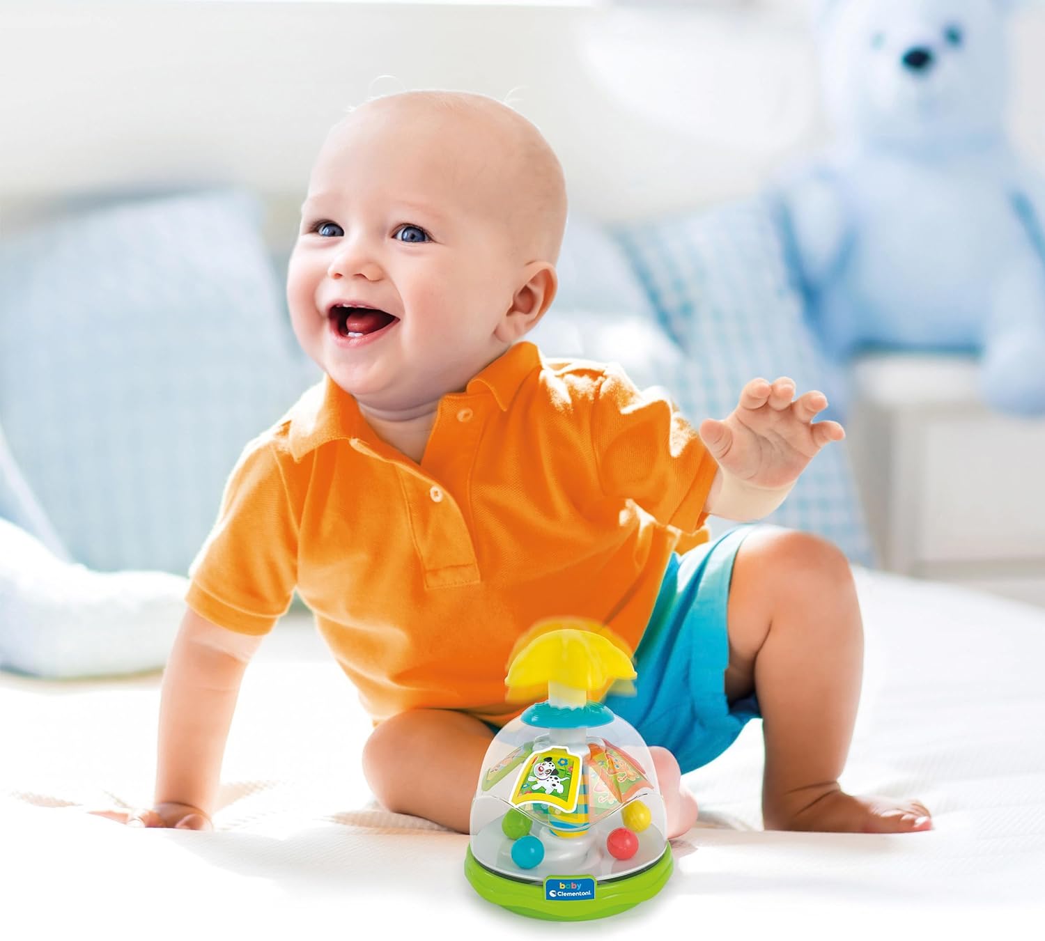 Clementoni Baby Infant Toys - Happy Friends Spinning Top - Press Spinner, Early Development & Activity Toys, Sensory Learning Toys, Gift Toddler 9 Months, 17895