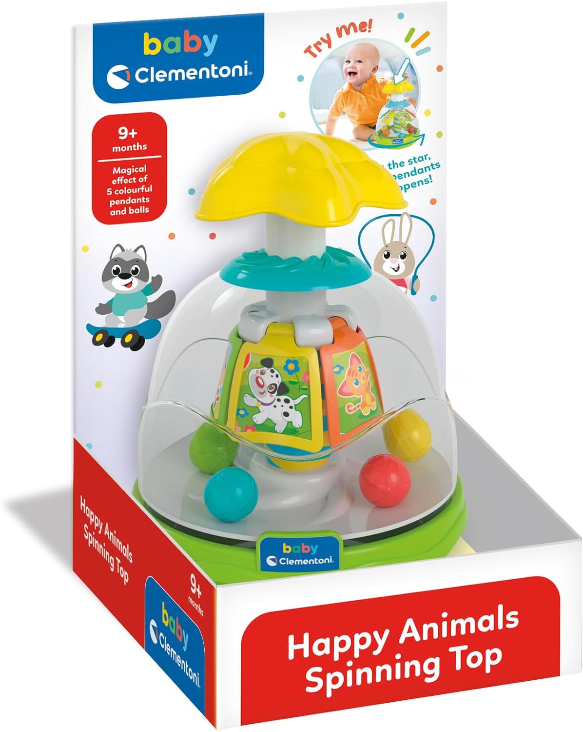 Clementoni Baby Infant Toys - Happy Friends Spinning Top - Press Spinner, Early Development & Activity Toys, Sensory Learning Toys, Gift Toddler 9 Months, 17895