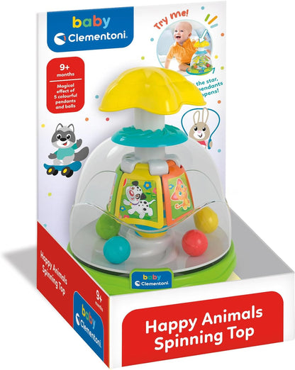 Clementoni Baby Infant Toys - Happy Friends Spinning Top - Press Spinner, Early Development & Activity Toys, Sensory Learning Toys, Gift Toddler 9 Months, 17895