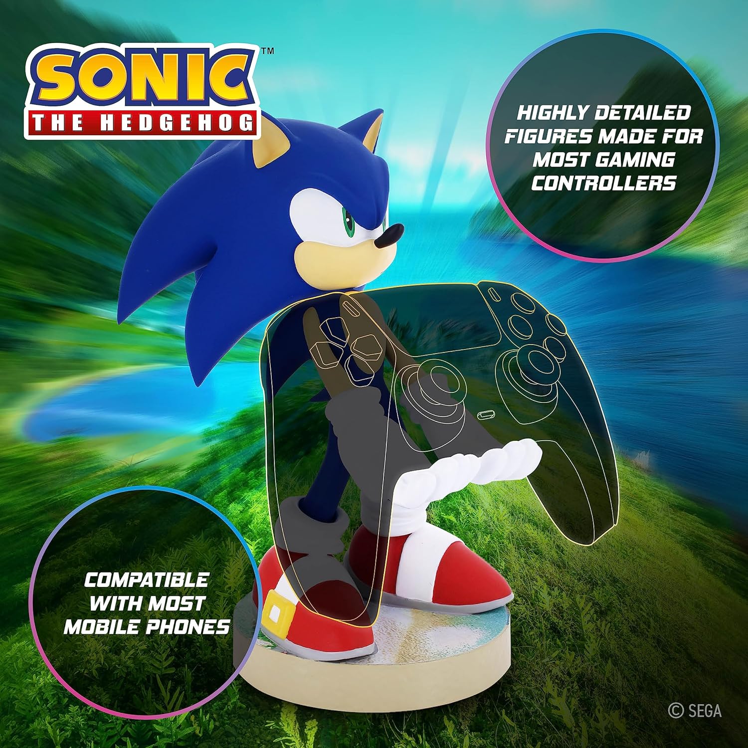 Cable Guys - Modern Sonic the Hedgehog Gaming Accessories Holder & Phone Holder for Controller (Xbox, Play Station, Nintendo Switch) & Phone (Iphone, Samsung Galaxy, Google Pixel