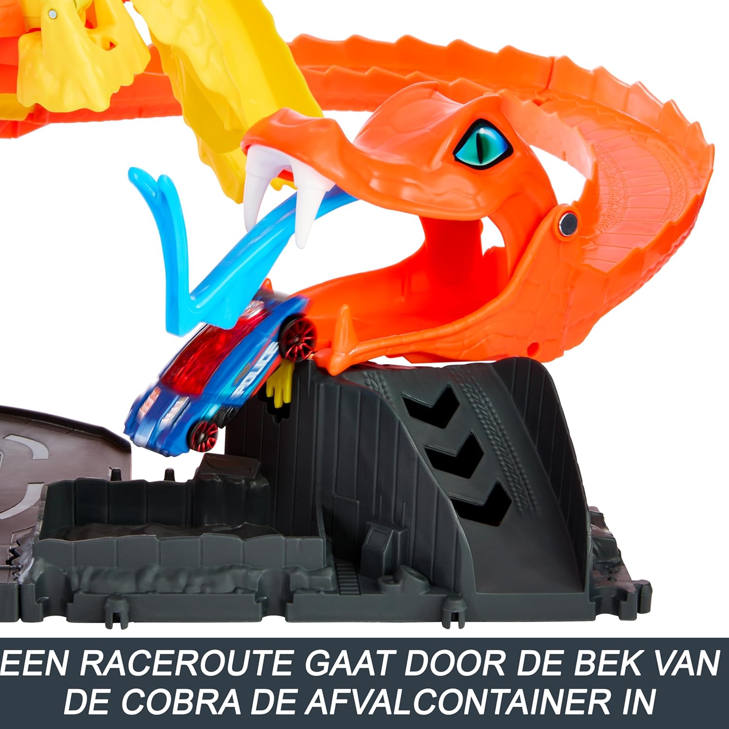 Hot Wheels City Toy Car Track Set, Pizza Slam Cobra Attack, Snake Tail Spiral Track with Randomizer, 1 Vehicle in 1:64 Scale, HTN81
