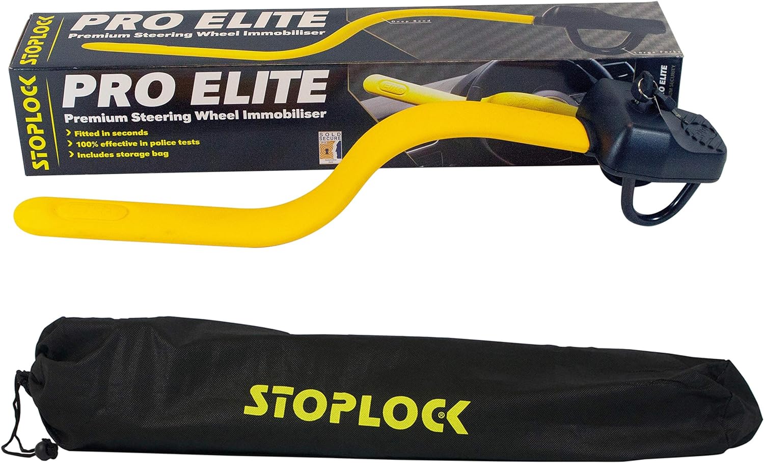 Stoplock Pro Elite stuurslot voor in de auto HG 150-00 - veilige en robuuste anti-diefstal stang - universele pasvorm - inclusief 2 sleutels en draagtas