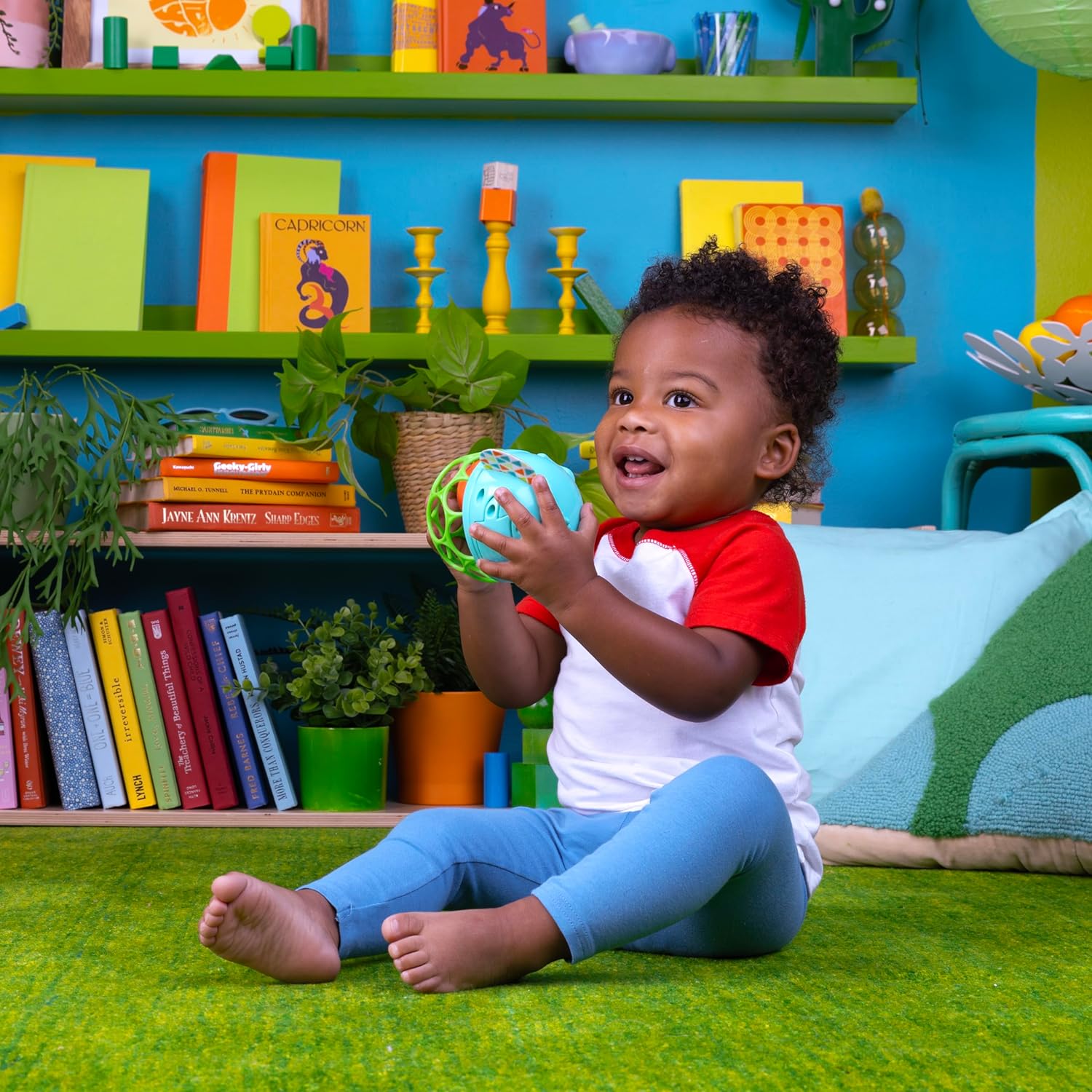 Bright Starts, Juguete de Elefante Musical y Luminoso fcil de agarrar Giggle & Glow, con tecnologa Oball, a Partir de recin Nacidos, Unisex