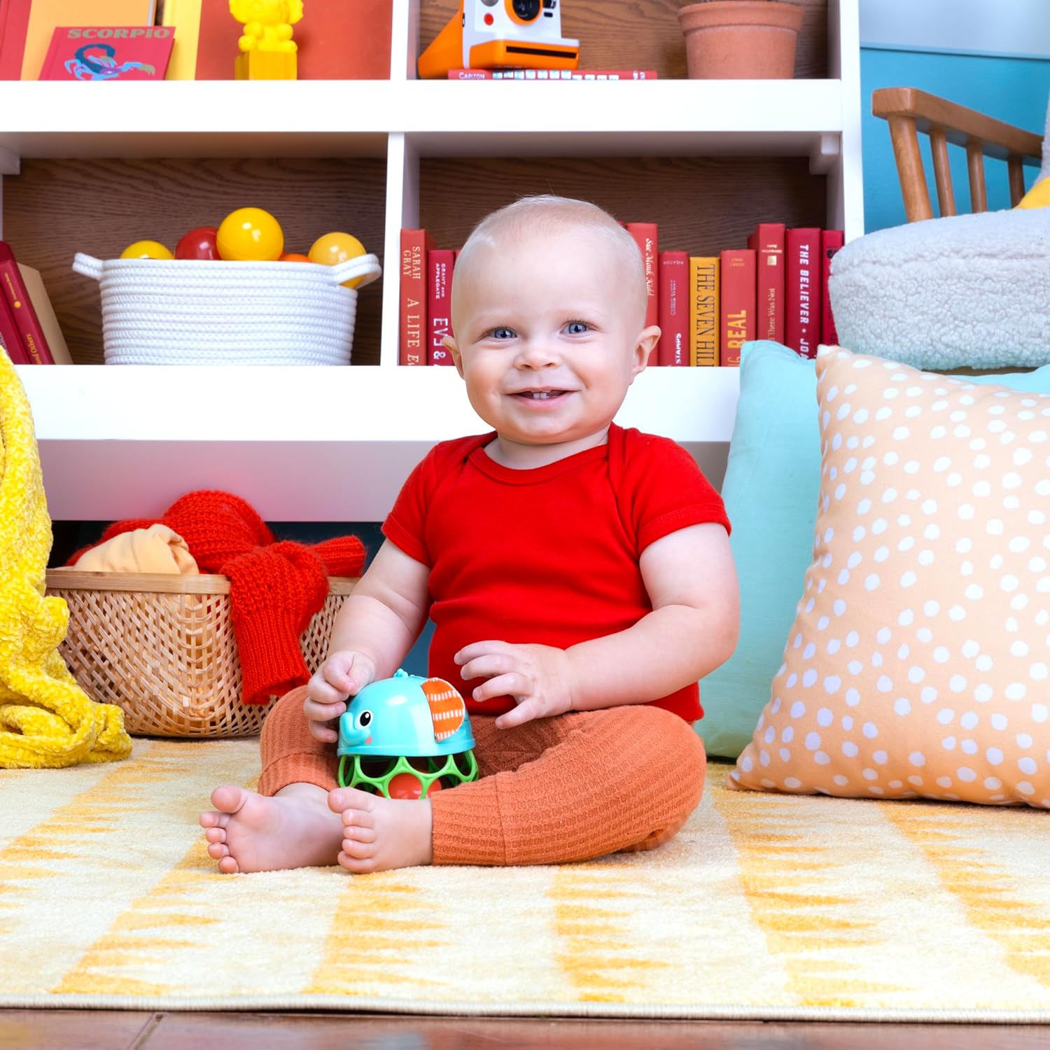 Bright Starts, Juguete de Elefante Musical y Luminoso fcil de agarrar Giggle & Glow, con tecnologa Oball, a Partir de recin Nacidos, Unisex