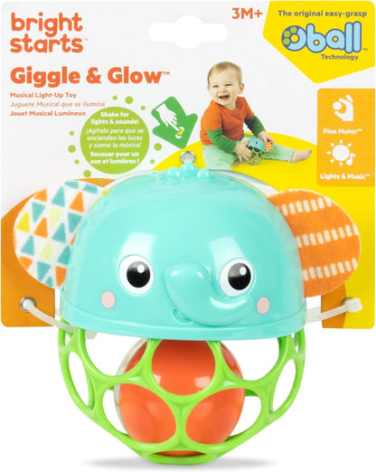 Bright Starts, Juguete de Elefante Musical y Luminoso fcil de agarrar Giggle & Glow, con tecnologa Oball, a Partir de recin Nacidos, Unisex