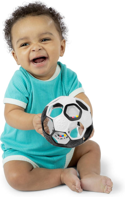 Bright Starts Oball Grippin' Goals Rattle Football Baby Ball - Black & White, Easy-Grasp Toy for Newborn and Up